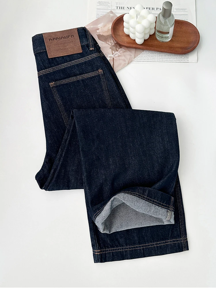 

High Waist Straight Leg Fleece Lined Slim Wide Leg Jeans Women's Denim Pants Spring Autumn Winter New Style Comfortable Slimming