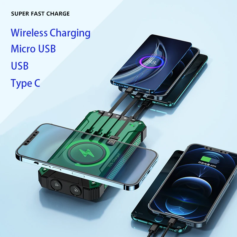 Gaiaray Portable Power Bank 30000mAh Power Battery Magnetic Power Bank LED Flashlight Wireless Charge Station Outdoor Camping