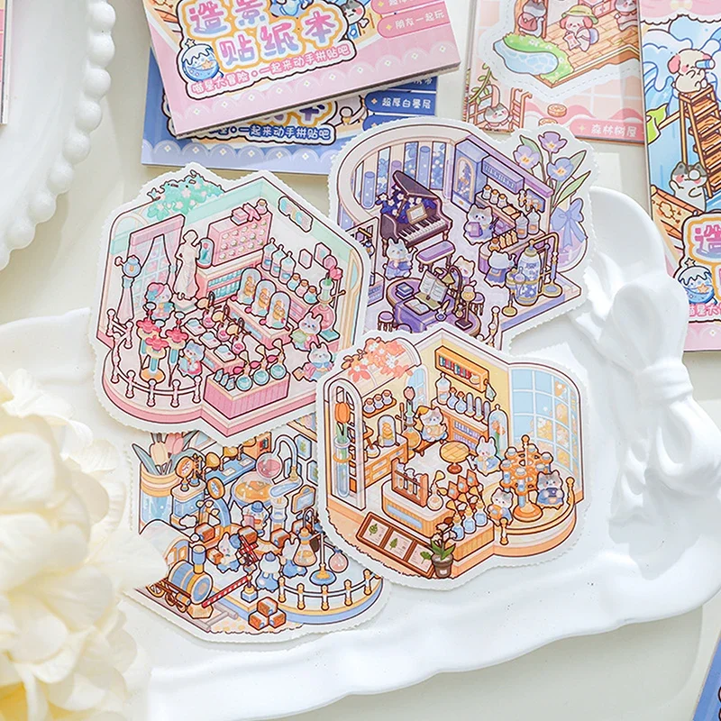 

24 шт./пакет, маленькая группа зоопарка, мяу, приключенческая серия, пейзажная наклейка, книга, трехмерная сцена, миниатюрная наклейка, справочник, сделай сам