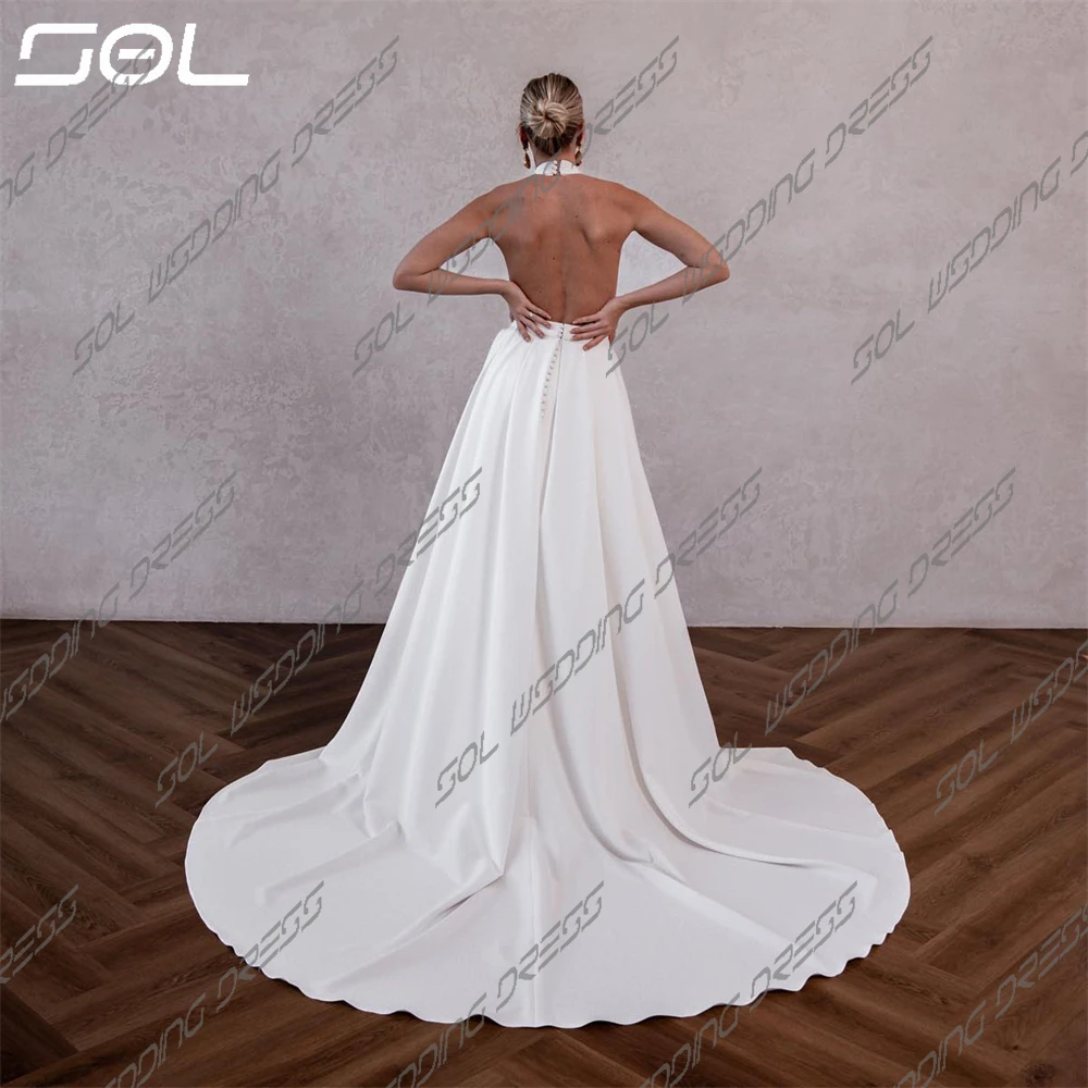 SOL Simple Detachable Sweep Train Halter Sleeveless Wedding Dress BOHO Backless Mermaid Bridal Gowns Sexy Custom Made