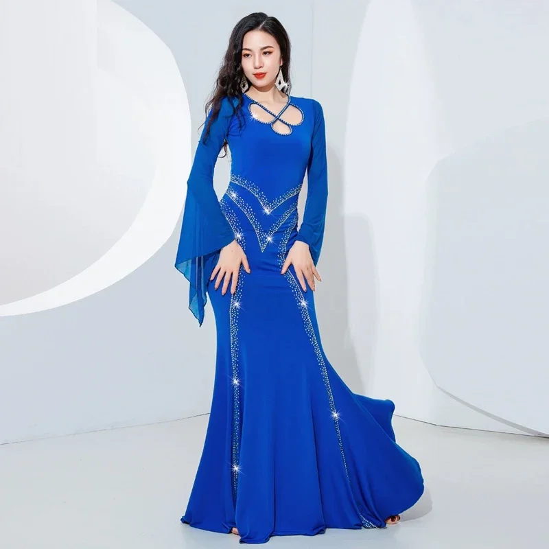 Belly Dance Dress Women Robes Dresses Iraq Hair Swing Robe Slim Fit Dress Long Sleeves Senior Spandex Kawleeya Performance