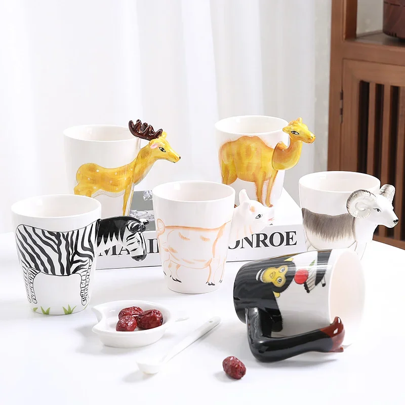 Giraffe Monkey Zebra Ceramic Water Cup 3D Cute Animal Coffee Cup Office Couple Mug Afternoon Tea Breakfast Milk Gift Home Decor