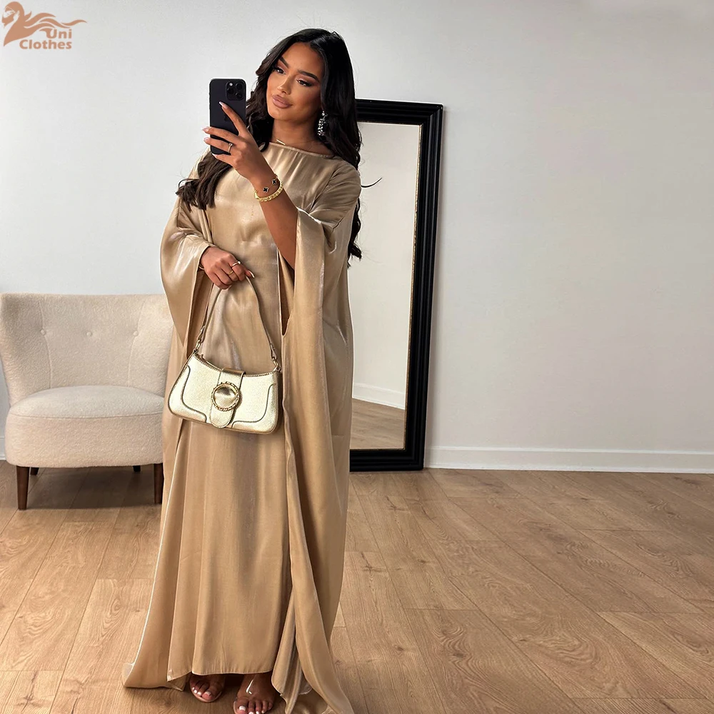 Ramadan Eid Summer Satin Batwing Abaya Dubai Women Islam Muslim Maxi Kaftan Dresses Kebaya Caftan Marocain Robe Femme Musulmane
