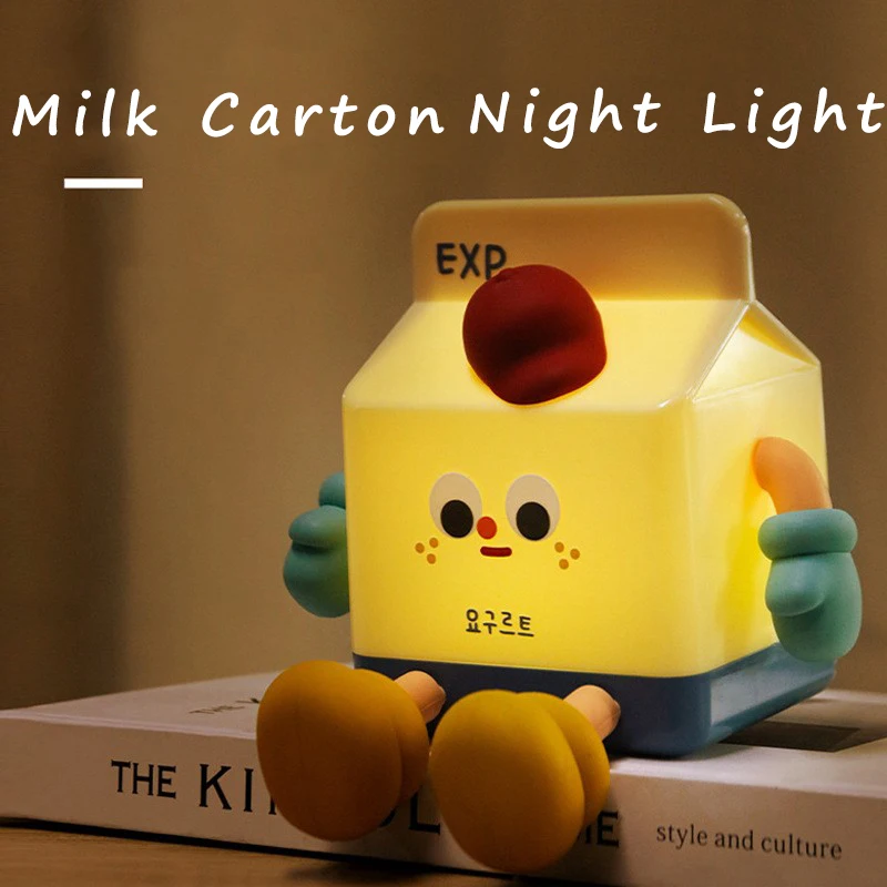 Milk Box LED Night Lamp Cartoon Silicone USB ricaricabile Chlidren Sleeping light Touch Sensor Timing camera da letto lampada da comodino regalo