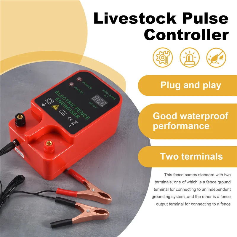 

T02C!10KM Electric Fence Livestock High Voltage Pulse Controller High-Decibel Waterproof LCD Display EU Plug