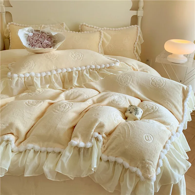 

Зимний толстый теплый комплект постельного белья из 4 предметов с пододеяльником, наволочкой, домашним текстилем, роскошным пододеяльником, комплектом постельного белья Queen