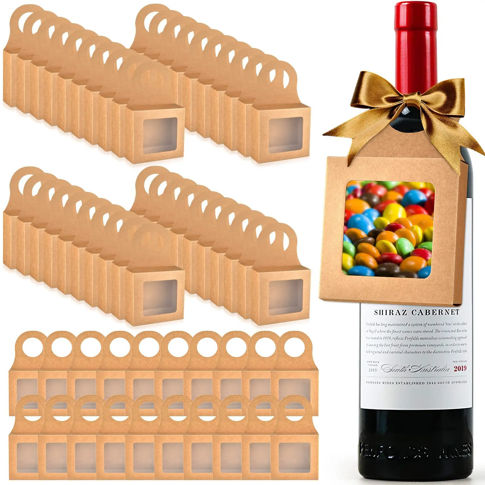 Boîte cadeau en papier kraft pour vin rouge avec crochets, boîte à fenêtre, boîte créative pour bijoux, boîte simple et portable pour boucles d'oreilles