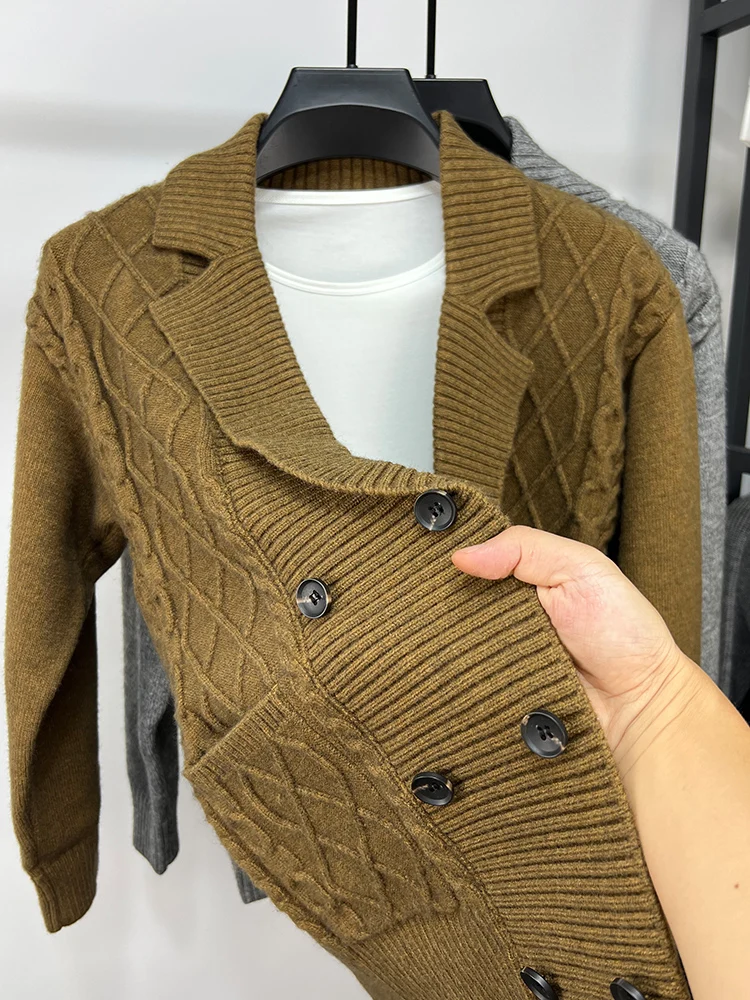

Новинка Осень-зима 2024, однотонный вязаный кардиган, кашемировый свитер, пальто, Мужская модная брендовая универсальная Повседневная Верхняя одежда, W154