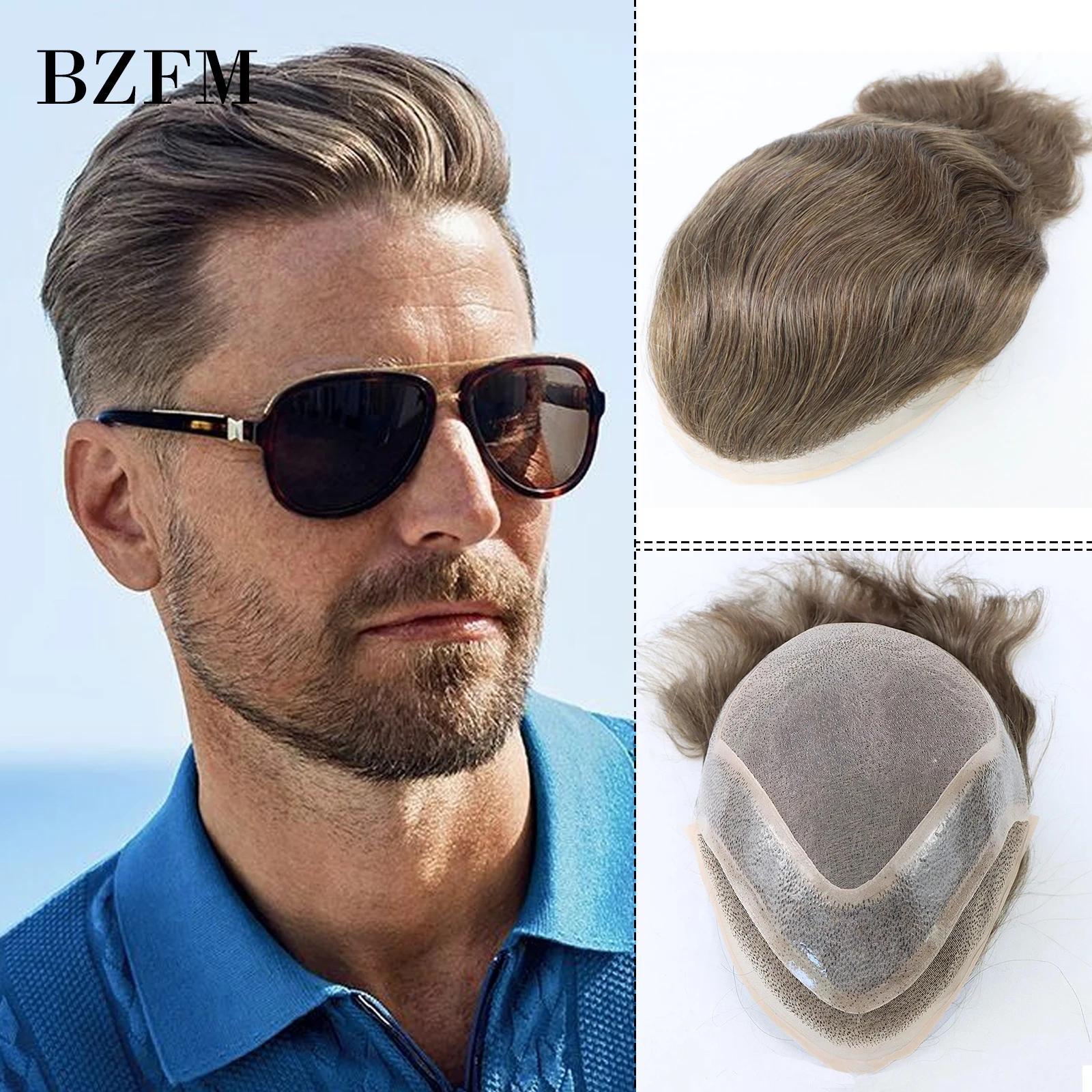 Blonde Human Hair Men Toupee 8x10 Inch Mono Lace PU Base Toupee For Men 6