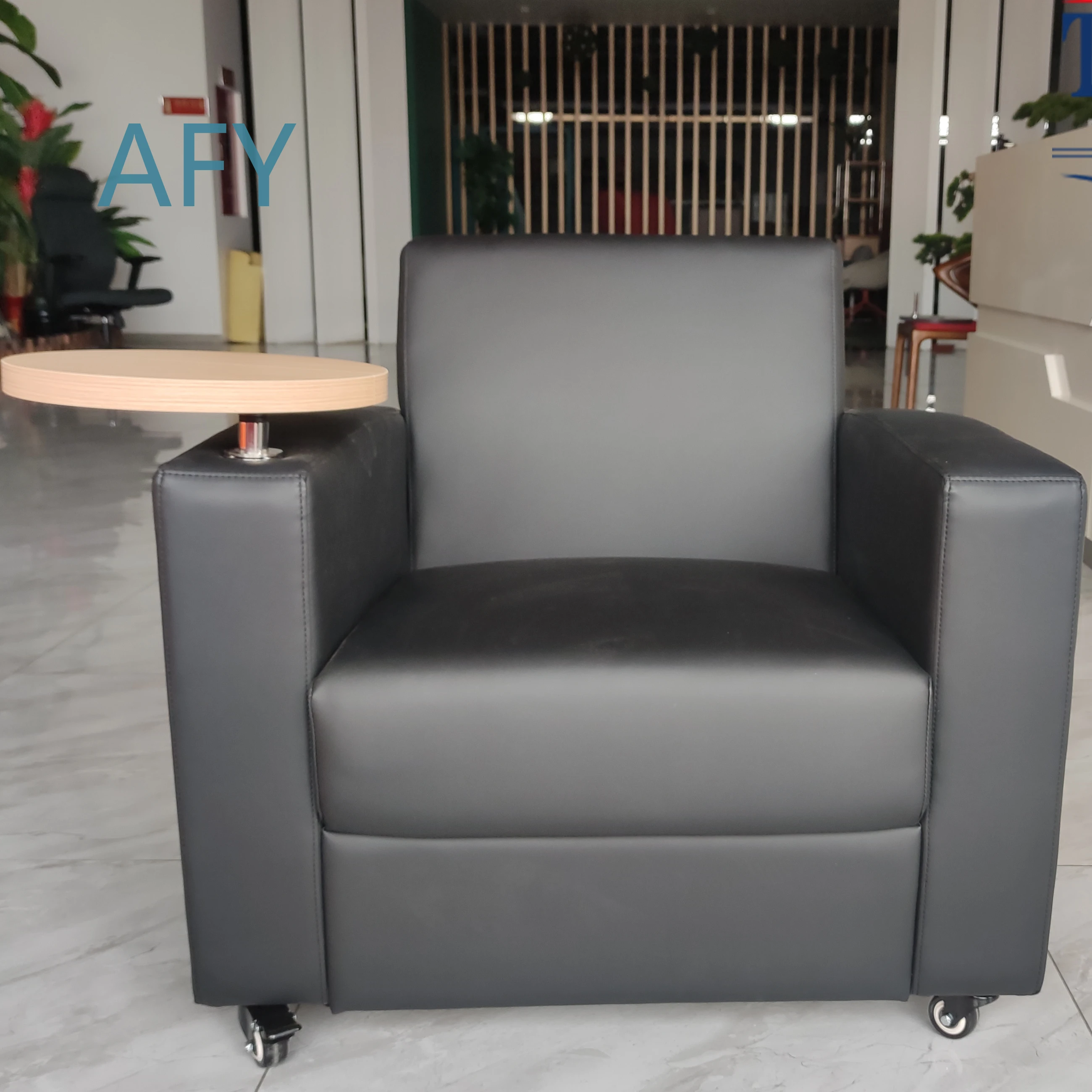 Modern Black Office Sofa Couch for VIP Reception Waiting Room Negotiation Room Auditorium Leather Single Seating Furniture