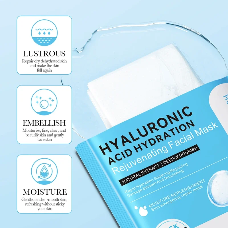 10pcs BIOAQUA Hyaluronic Acid Face Mask skincare Moisturizing Anti Acne Anti-wrinkle Facial Masks Face Sheet Mask Skin Care
