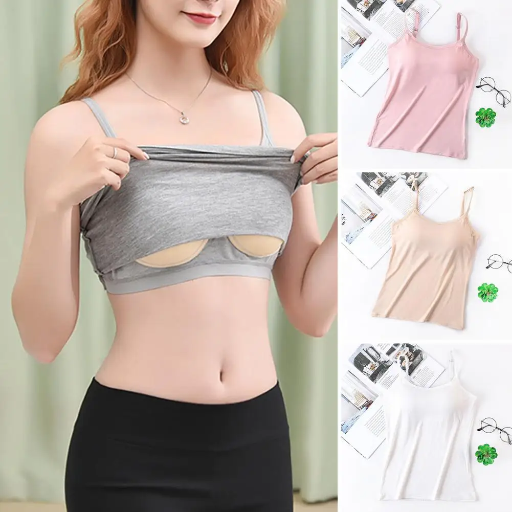 Chest Padding Vest Slim Fit Women's Padded Vest Backless Elastic Camis Tank Top for Summer Ideal Inner/outer Wear Bra Lady Sport