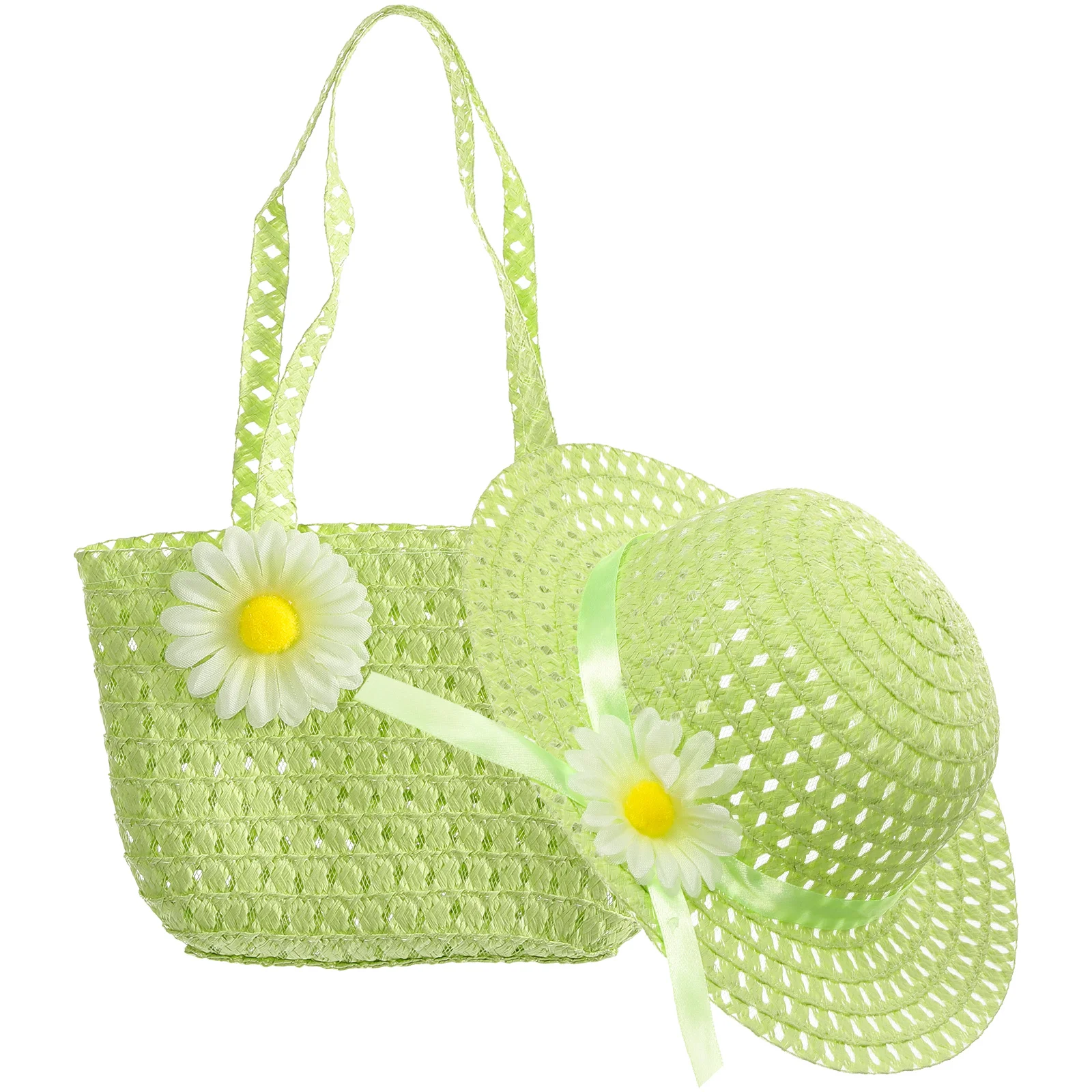 

1 set Children Set Hand Bags Bucket Beach Summer And Hand Bag For Girls Cute Straw Hat Hat Straw Bag Summer Accessories
