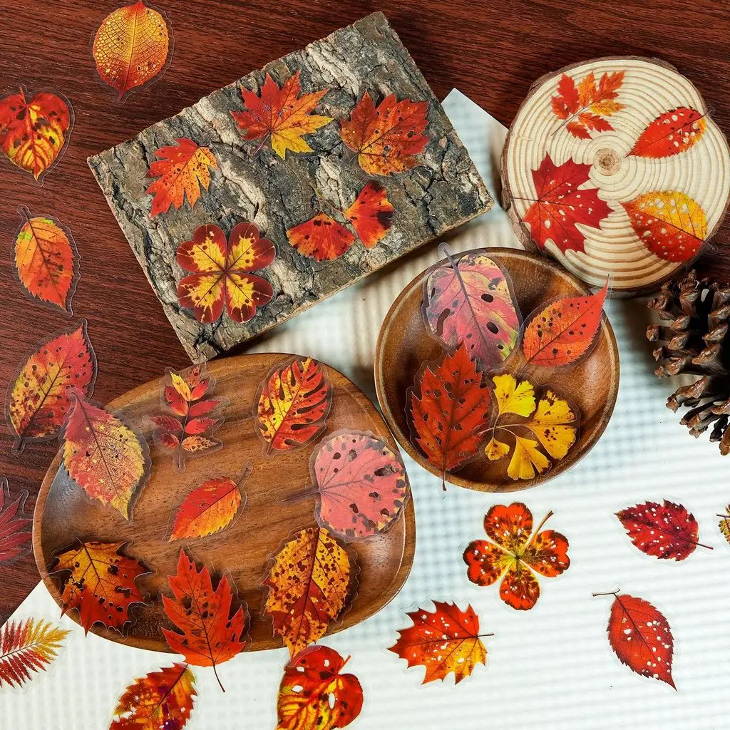 Clear PET Fall Leaf Sticker Pack 56 Sheets, Creative Leaf Decorative Stickers for Journal, Scrapbook Giajar Sticker Store