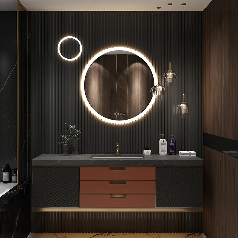 Customized light luxury rock board bathroom cabinet combination, modern and simple bathroom wash basin,