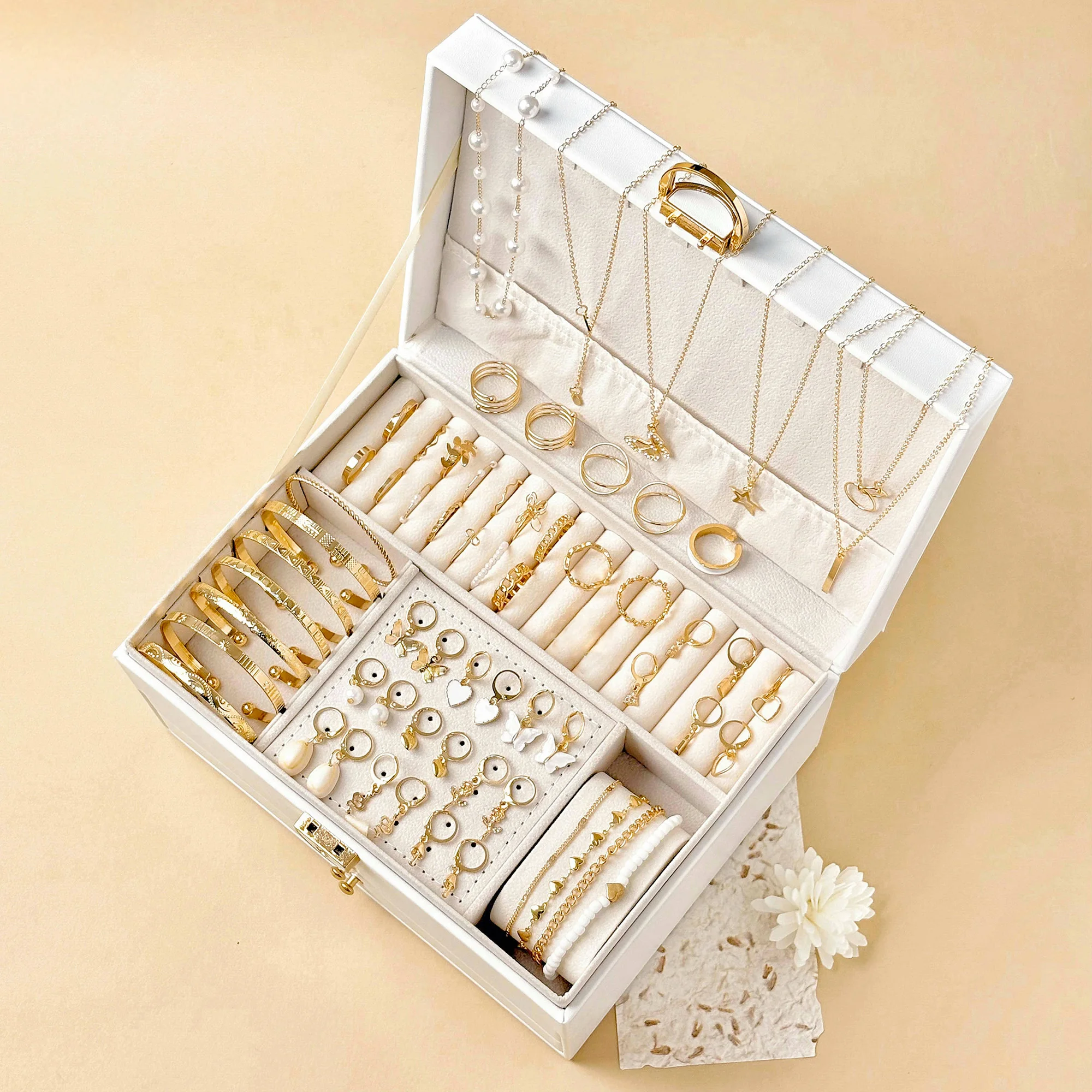 61pcs Women's Retro Light Luxury Jewelry Set - Rings, Earrings, Necklaces & Bangles Gift (Jewelry Box Not Included)