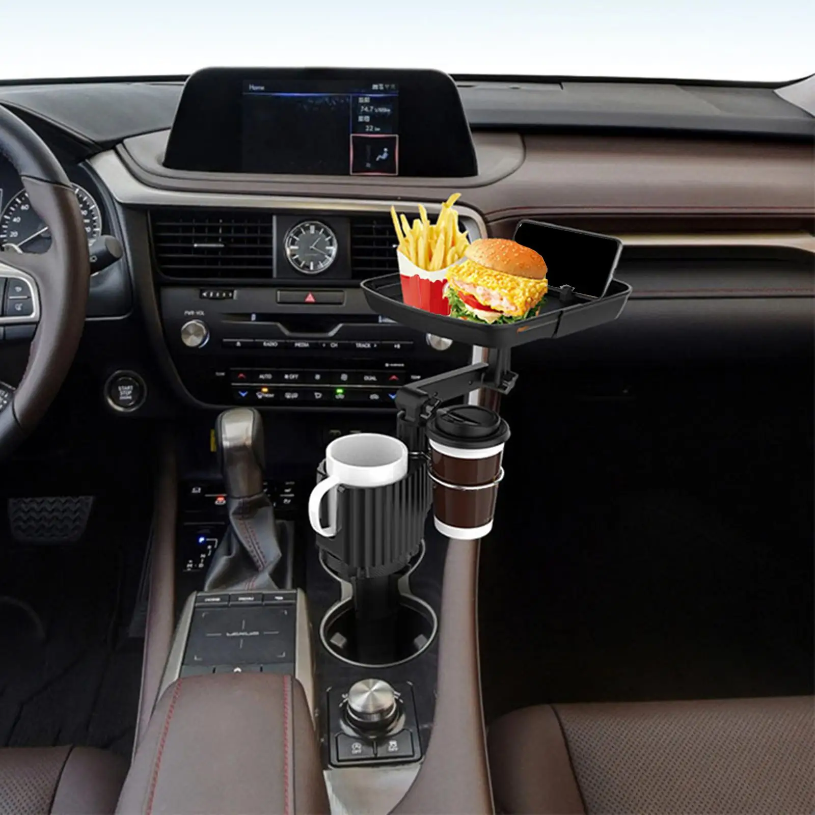 Car Cup Holder Tray Dining Table Space Saving Adjustable for Most Vehicles