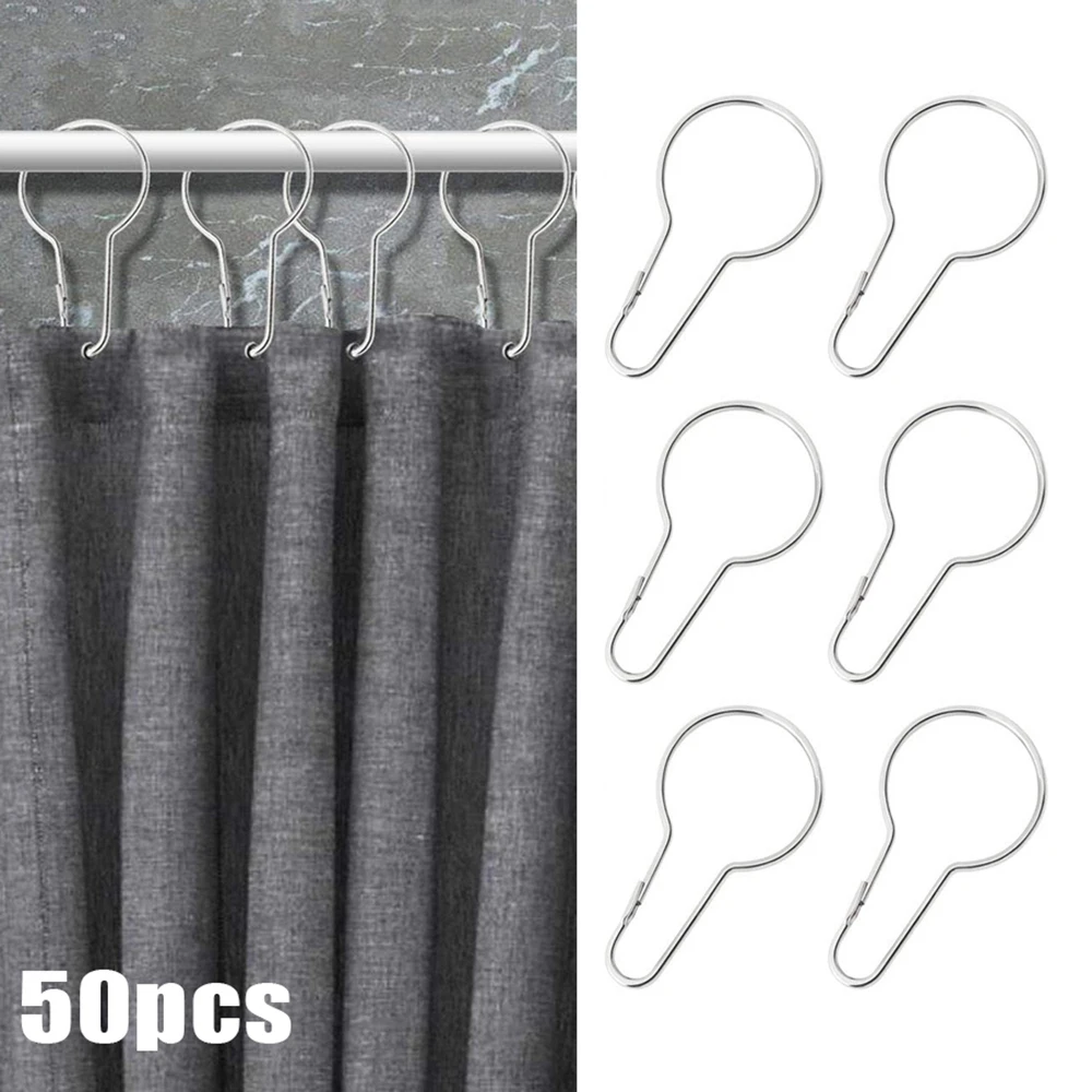 50pcs Curtain Open Gourd Rings Iron Carabiner Keychain Clip for Shower Window Curtains Hook Accessories Bath Curtains Rods Clamp