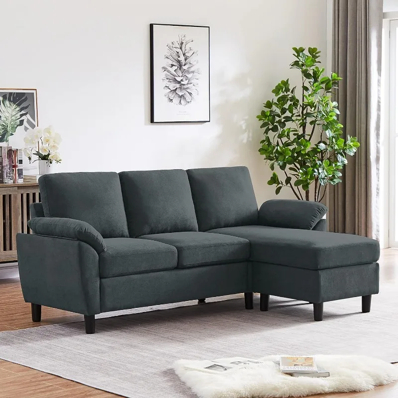 79 "Cabrio Schnitts ofa, kleine l-förmige 3-Sitzer-Couch mit Wende-Chaiselongue, moderne Sofas aus Leinen