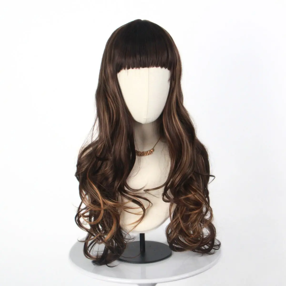 2024 New Women's Highlight Brown Long Body Wave Daily Synthetic Wig With Bangs