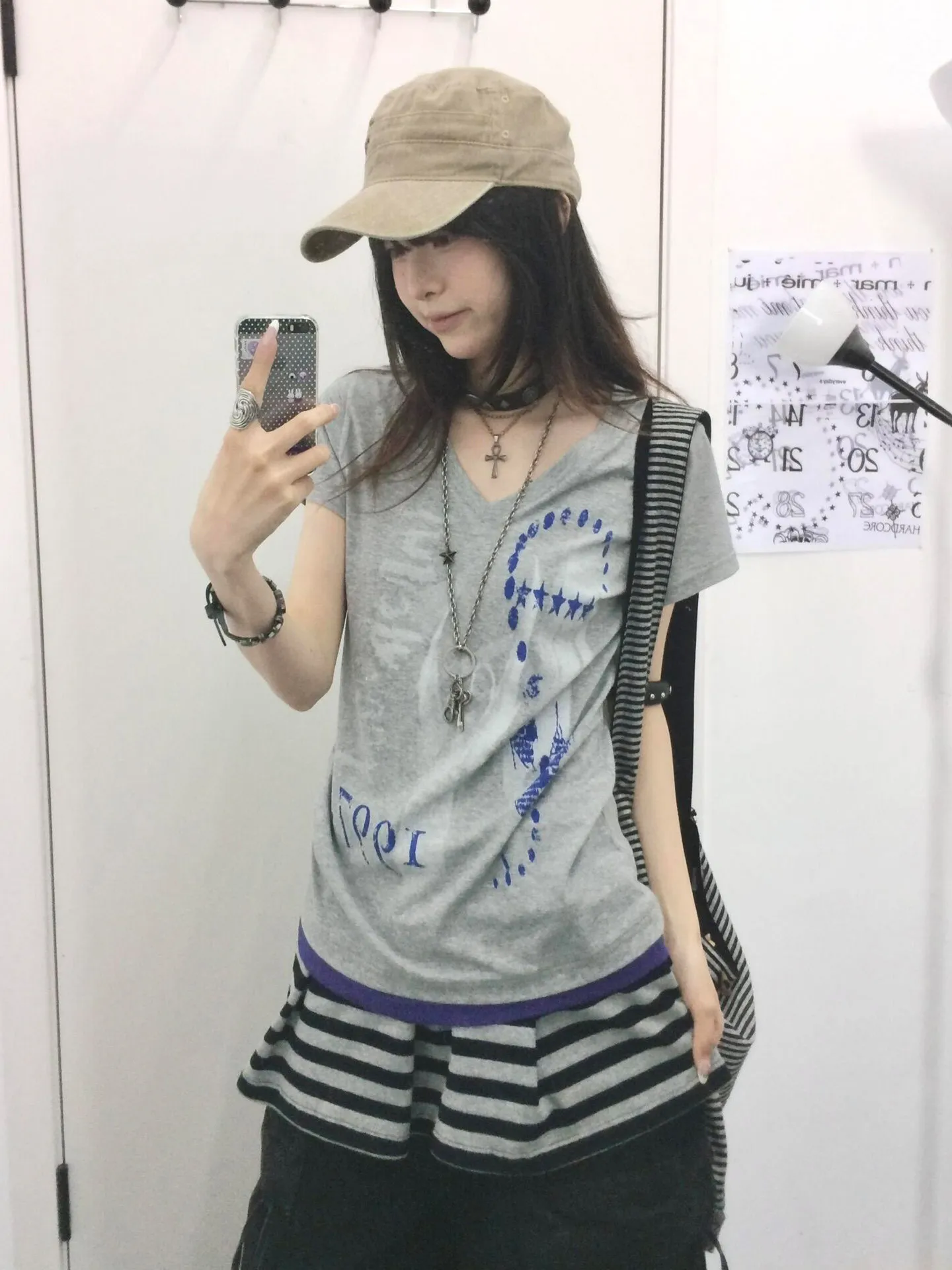 Tonngirls Harajuku Print T-Shirt Damen Kurzarm Y2k Vintage Tops Patchwork Grafik Tops American Retro 90er Streetwear T-Shirt – Detail 5
