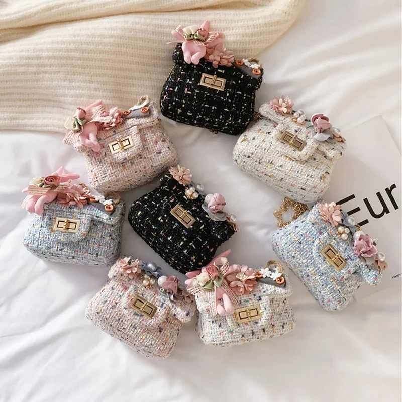 Faux Woolen Cloth Chain Stylish Children's Floral Bunny Crossbody Bag Coin Wallet Lovely Handbags for Kids