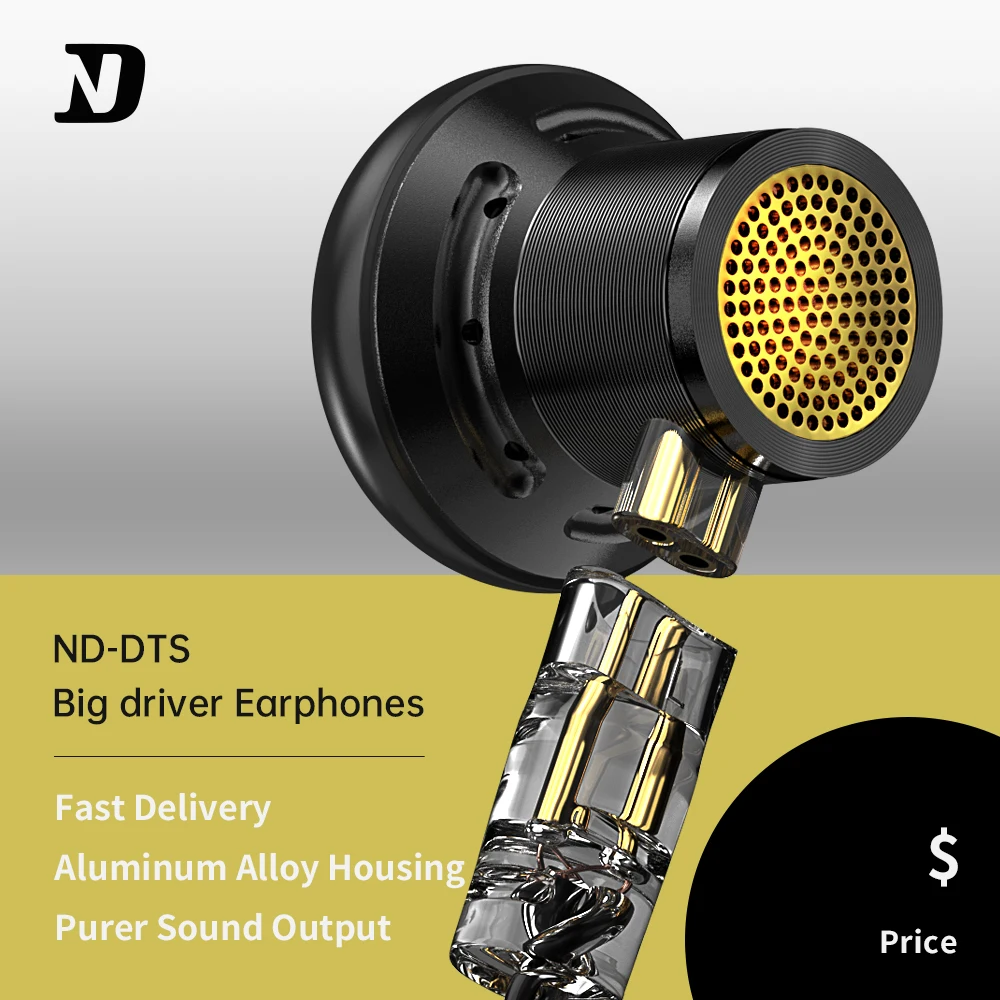 ND DTS flat-headed brother earplug fever-grade HIFI high-quality computer phone round hole semi-in-ear wired earphone