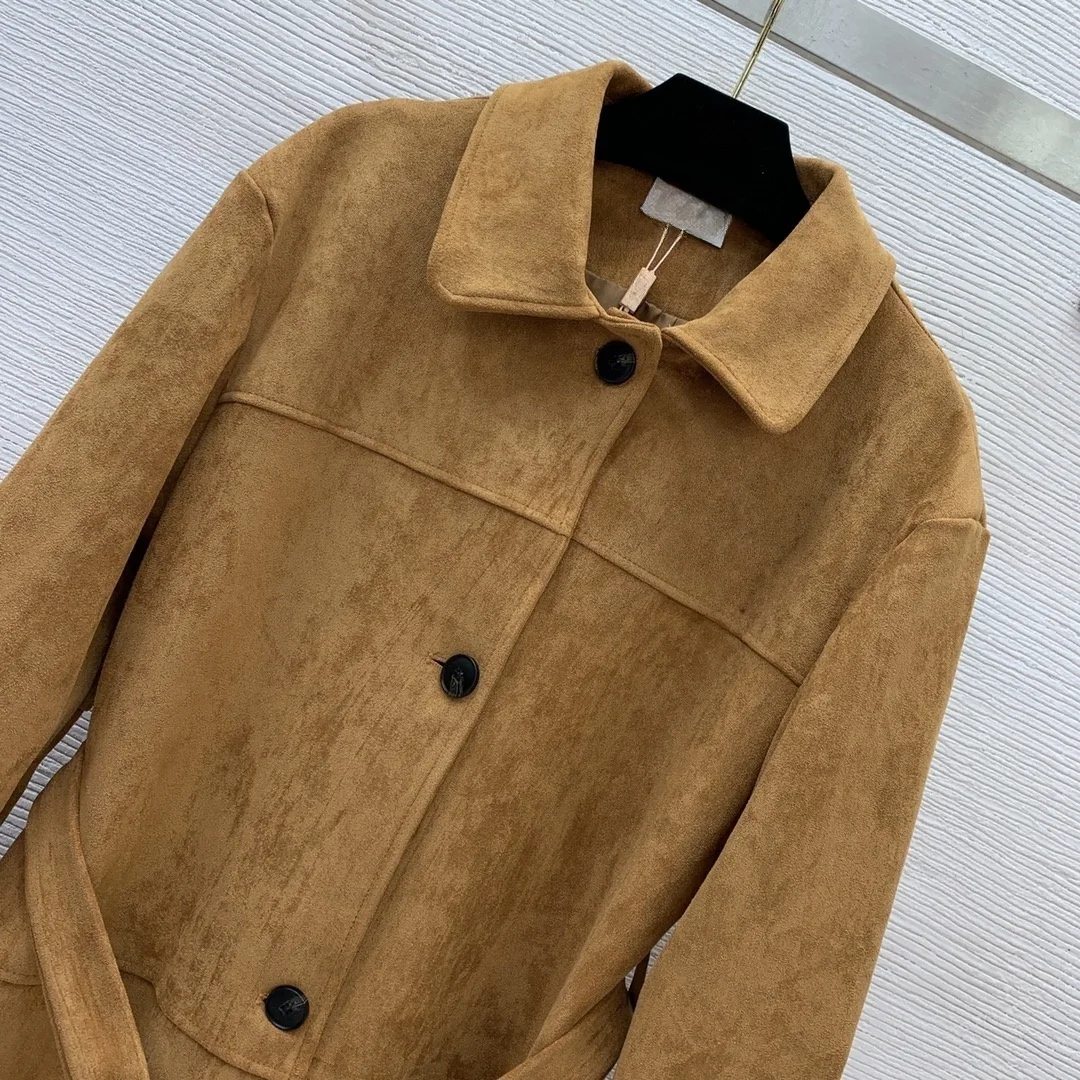 British retro single-breasted lapel loose versatile mid-length deerskin coat autumn and winter new luxury coat