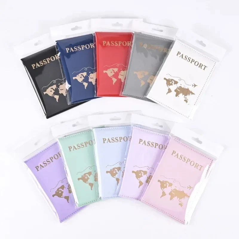 2024 PU Leather Travel Passport Cover Protective Women Men Map Passport Ticket Gold Letter Holder Case ID Card Clip Bags