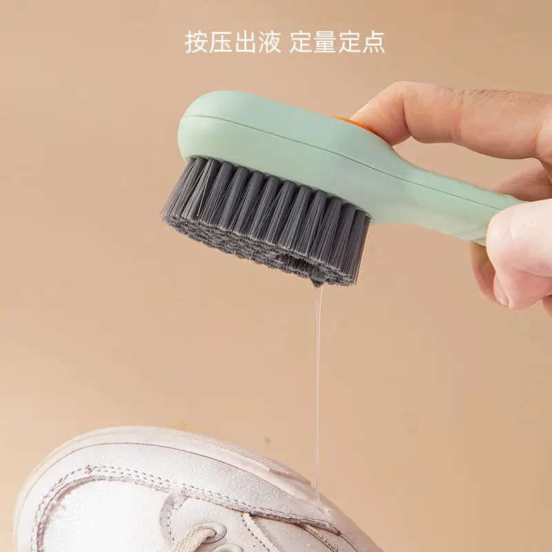 Liquid Shoe Brush Multi-Functional Shoe Cleaning Brush Household PressType Liquid Dispensing Soft Bristle Laundry Cleaning Brush