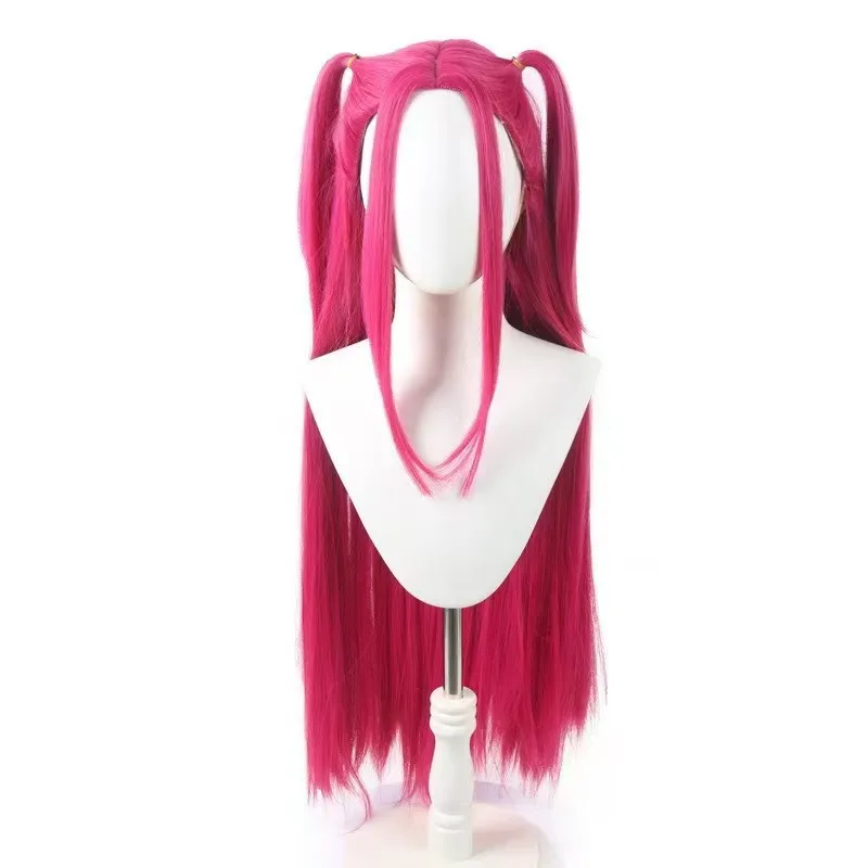 

Розово-красный с челкой, парик с хвостиком, длинные прямые волосы, розовый, красный, аниме, синтетический парик с двойным хвостом, подходит для Хэллоуина