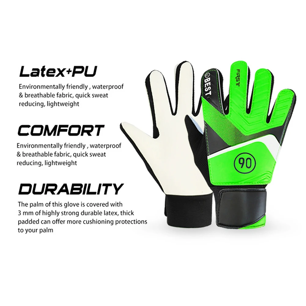 Goalkeeper Gloves Latex Support Goal Keeper Gloves Full Finger Protection Anti-Slip Waterproof Breathable for Kids Adults