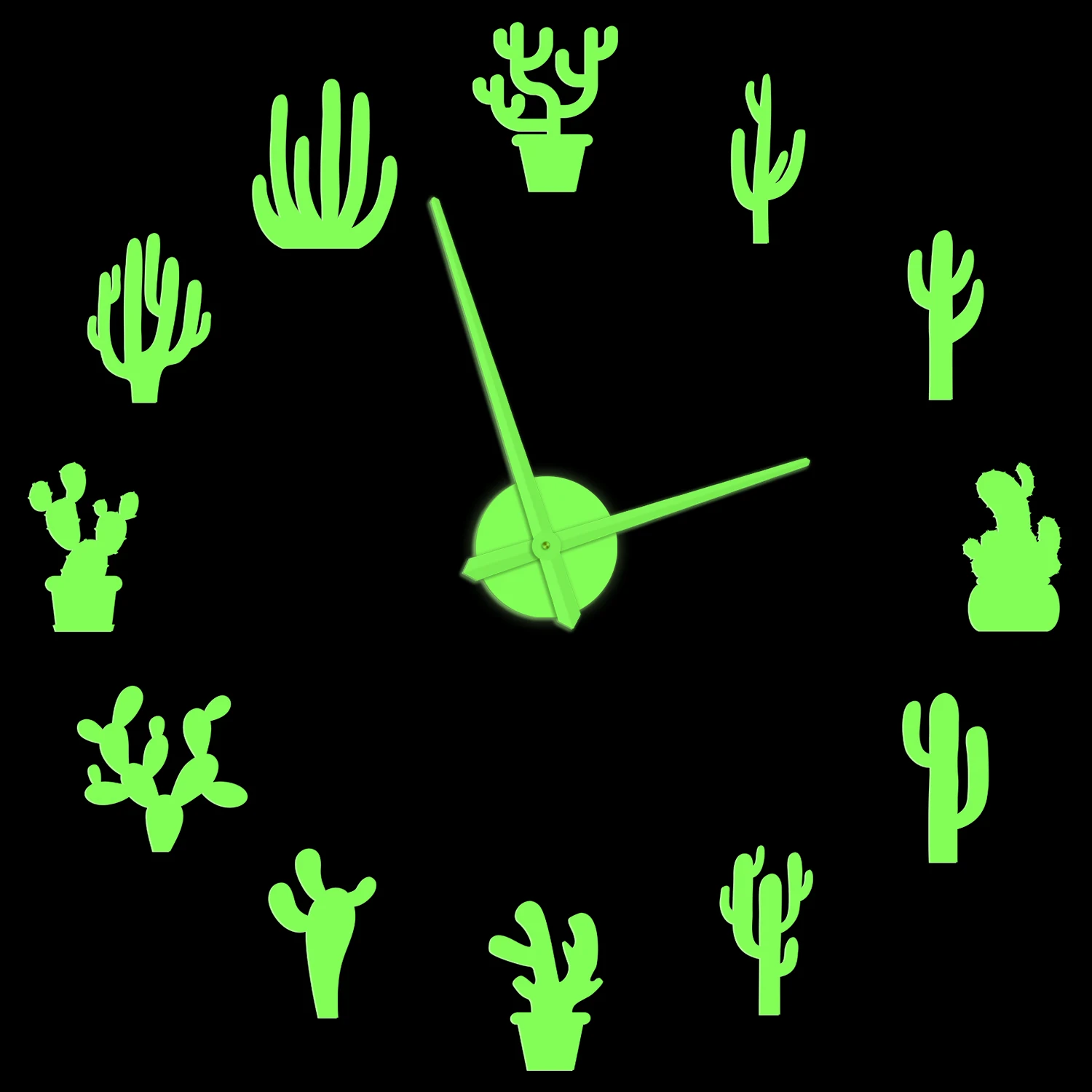 

Cactus Illuminated Wall Clock Botanical Home Decor Desert Cactaceae Succulents DIY Sticker Frameless Acrylic Large Wall Watch