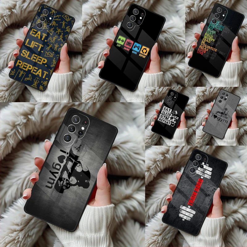 Bodybuilding Gym Fitness Quotes bumper Phone Case For Samsung Galaxy S24 S25 S26 Ultra S22 S23 Plus S21 S20 FE Note10 TPU Cover