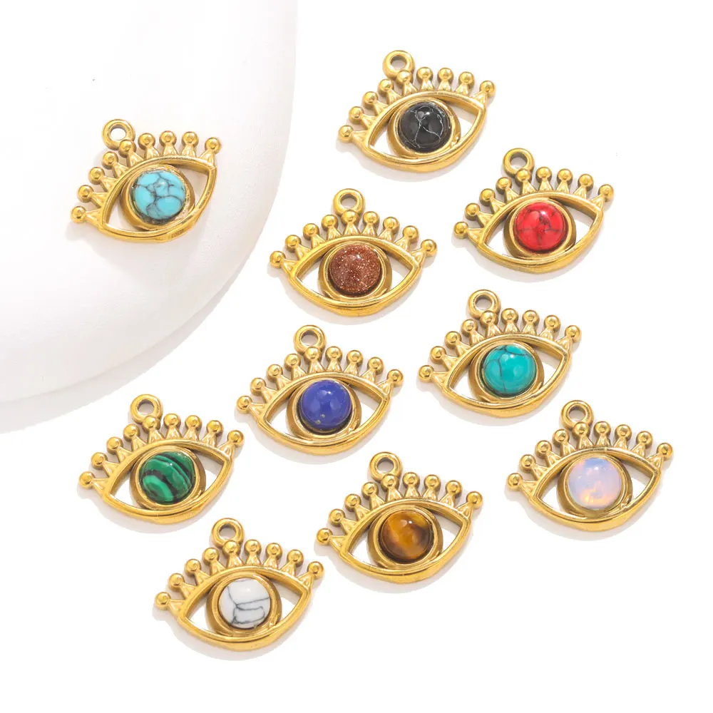 5pcs Stainless Steel Evil Eye Natural Stone Charm Pendant For Necklace Jewelry Making DIY Charms Jewelry Findings Wholesale