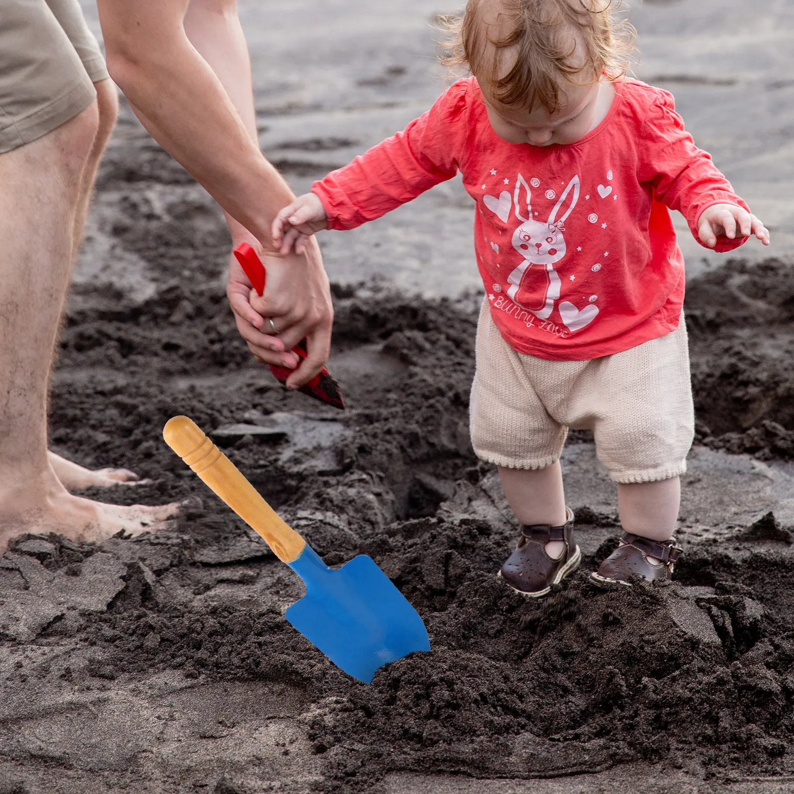 3Pcs Metal Garden Tools Set Wooden Handle Red Green Shovel Outdoor Use Beach Sandbox Beach Sandbox Toy