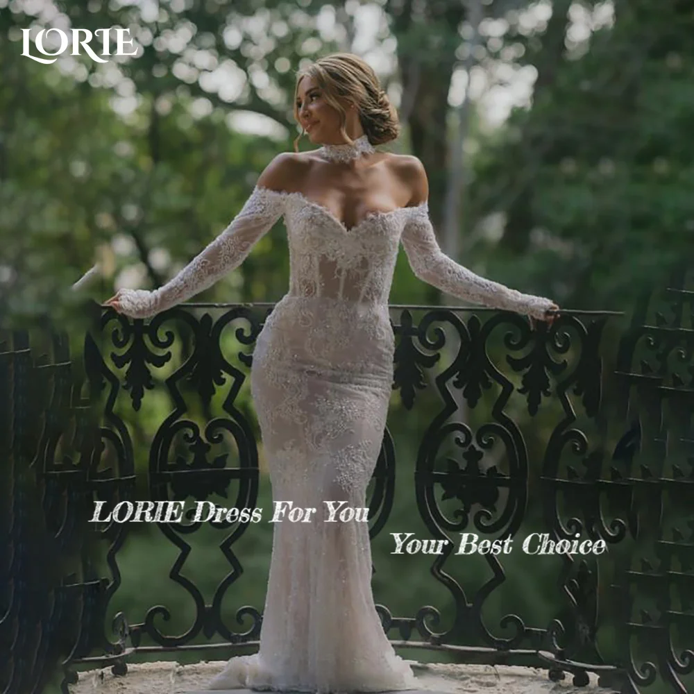LORIE Vintage Lace Mermaid Wedding Dress Sexy Off Shoulder Long Sleeve Bridal PartryGown Backless Princess Bride Gown Customized image 5