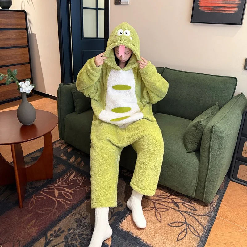 Women Cartoon Snake Kigurumi Onesie Pajamas Flannel Hooded Jumpsuit Winter Warm Animal Sleepwear Halloween Cosplay Home Costume