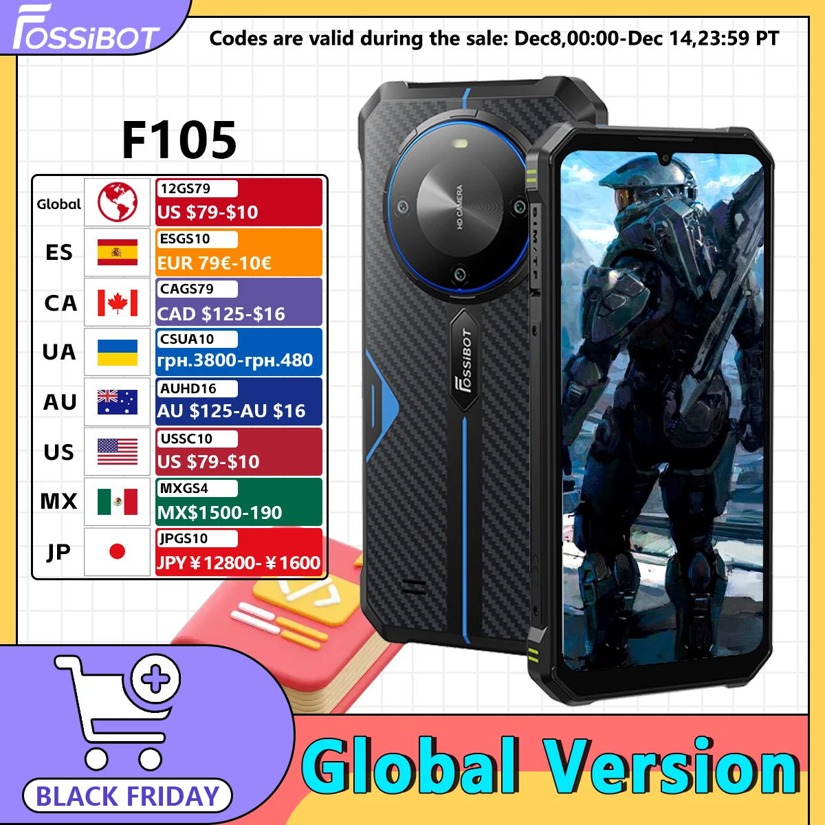 FOSSiBOT F105 Rugged Smartphone Android 14 12GB+64GB Mobile Phone 6.745