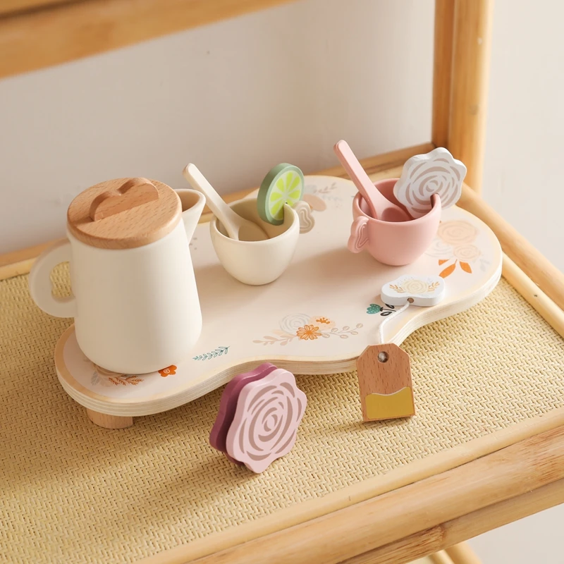 Baby Holz Montessori Spielzeug Silikon Tassen Holz teller Tabletts Dessert Modell spielen Haus Nachmittags tee Set Kinder Puzzle Spielzeug Geschenk – Detail 15