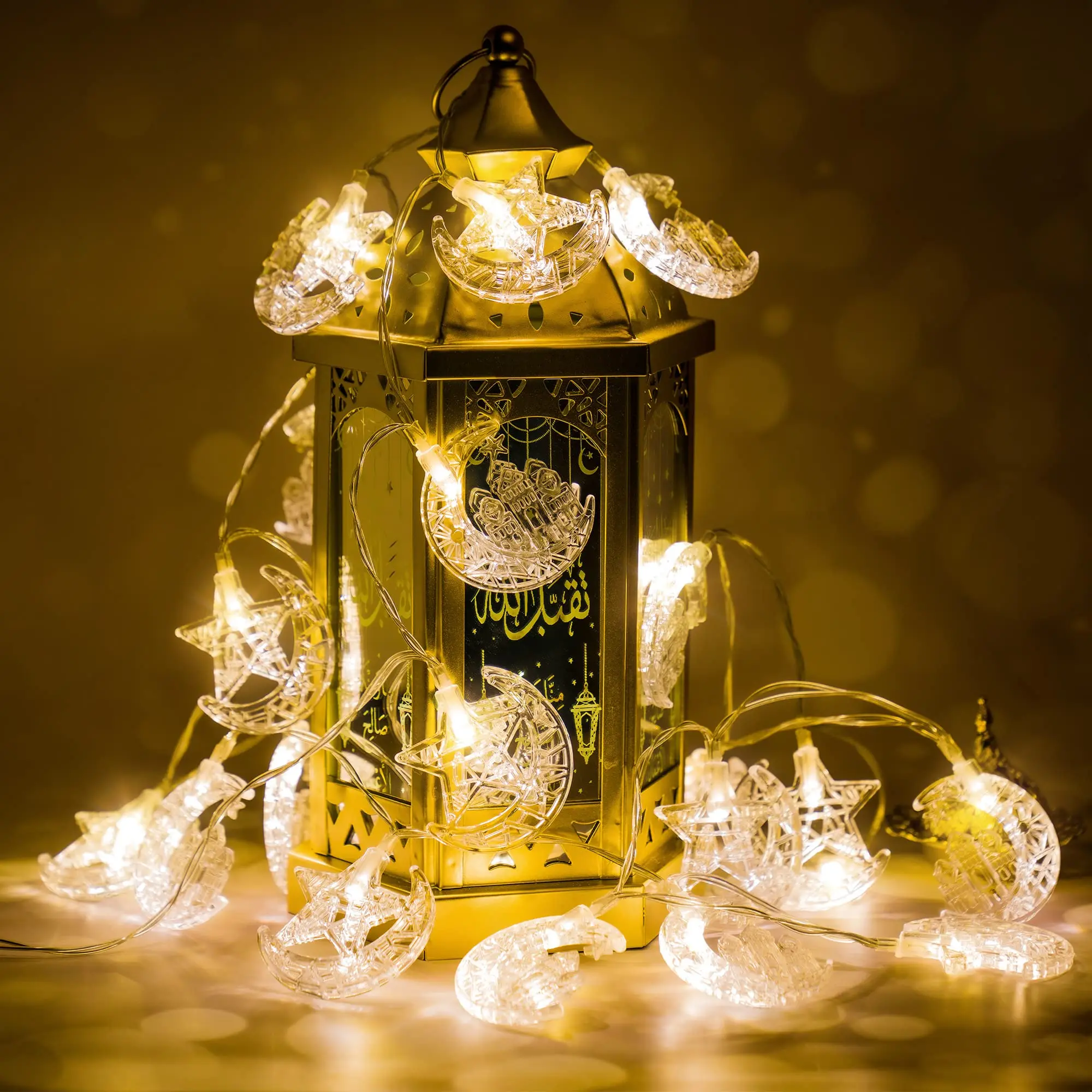รอมฎอนตกแต่ง Moon Star String Lights EID Mubarak Ramadan Kareem ตกแต่งบ้านอิสลามมุสลิม EID