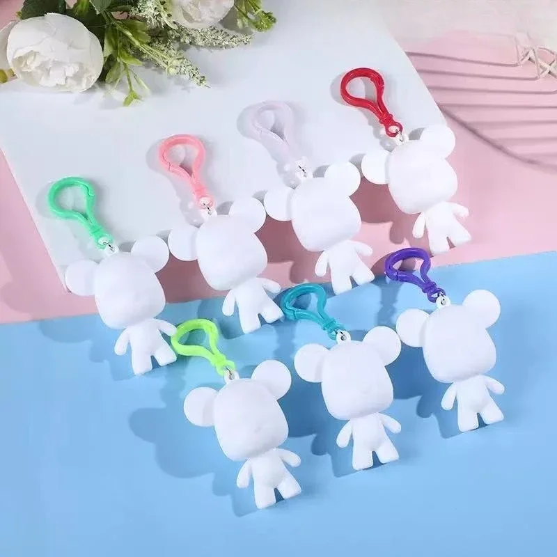 24Pcs, Bear Rabbit Pendants DIY Kids Toys for Art Students White Dolls Do it Yourself Vinyl Art Figure Toy Accessories Wholesale