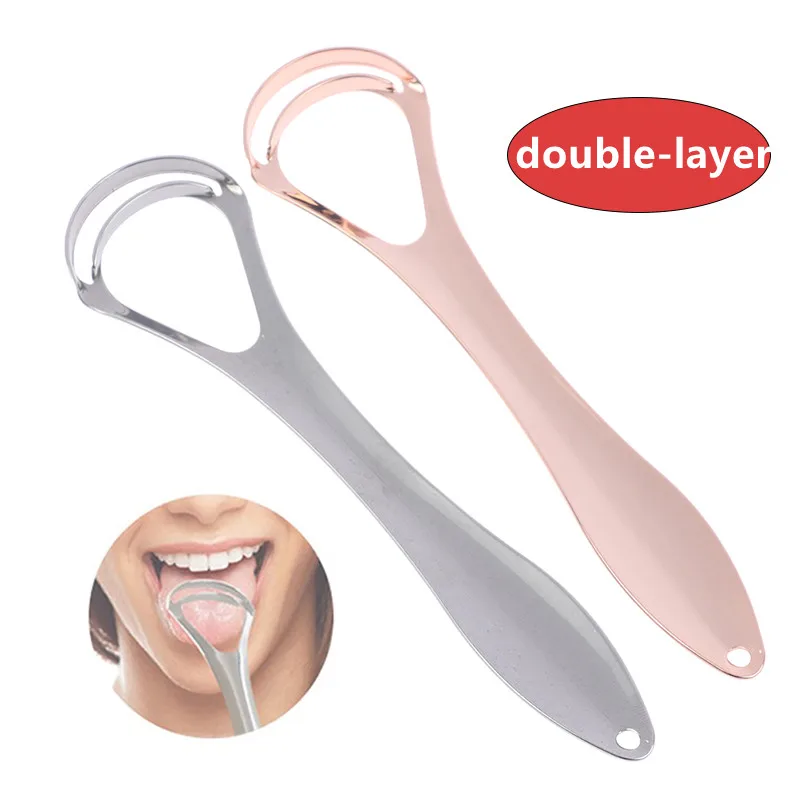 1pcs Travel Portable Double Layer Tongue Scraper Reusable Stainless Steel Oral Mouth Brush Case Non-slip Handle Tongue Scraper