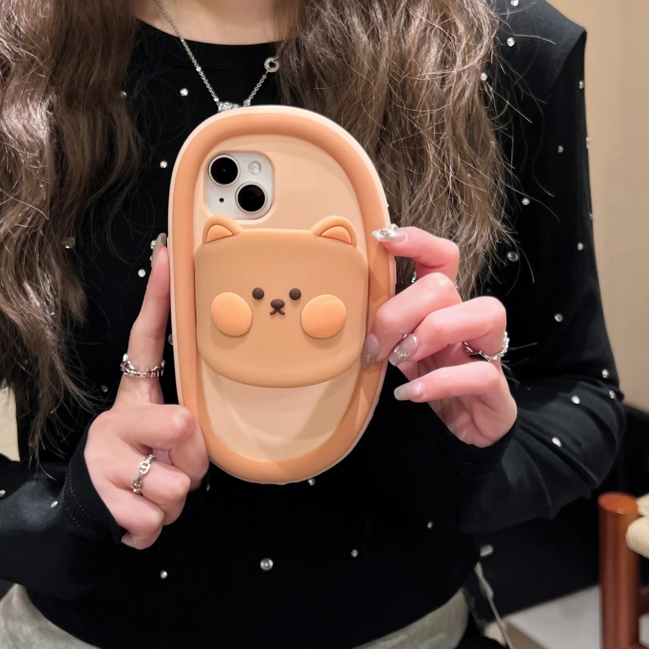 3D Cute Cartoon Slippers for iPhone, Soft Silicone Phone Cases, Protective Back Cover, 13 Pro, 12, 11, 15, Pro, Max, New, Wear