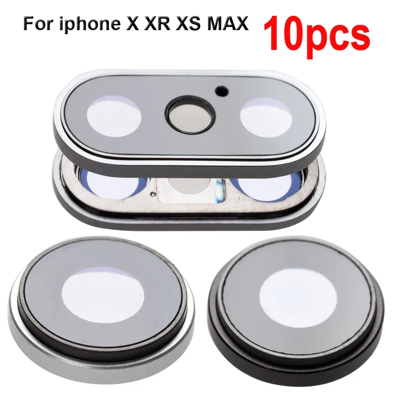 

10 pcs/lot new rear back camera glass lens ring bezel cover for iPhone X XR XS Max with Fram Holder replacement part 2 colors