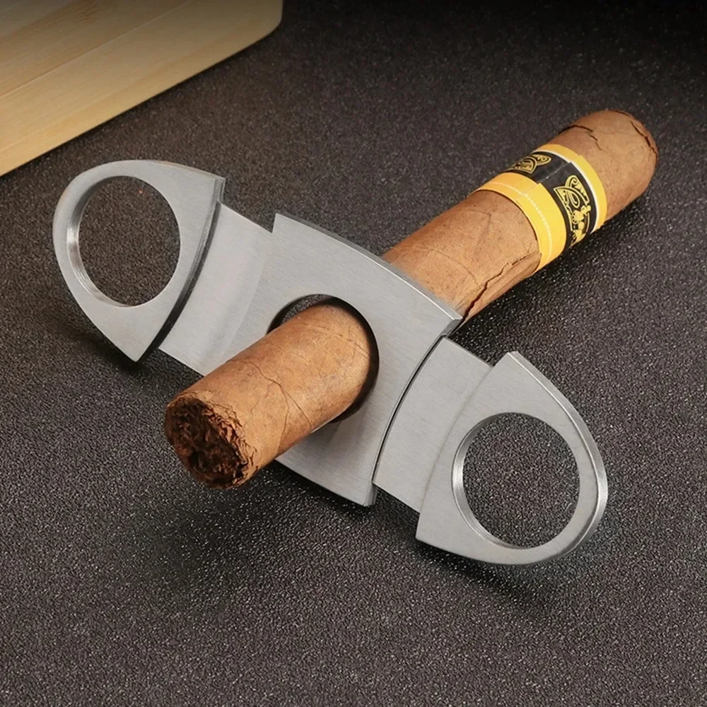 Stainless Cigar Guillotines Double Blades Cigar Punch Cutter Pocket Gadgets Zigarre Cigarette Knife Cuban Smoking Accessory