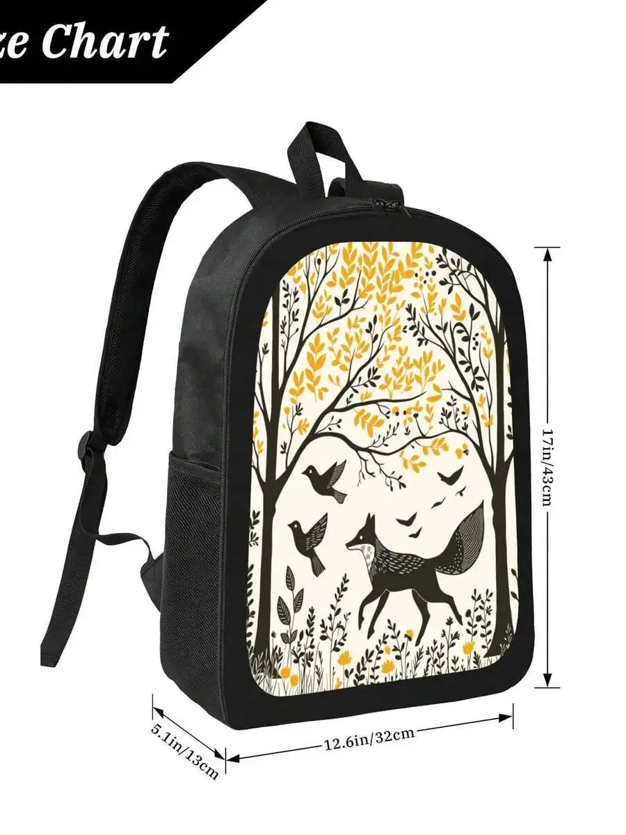 

Forest Fox Print Backpack Lightweight Daily Use Adjustable Straps Zipper Closure For Travel Camping