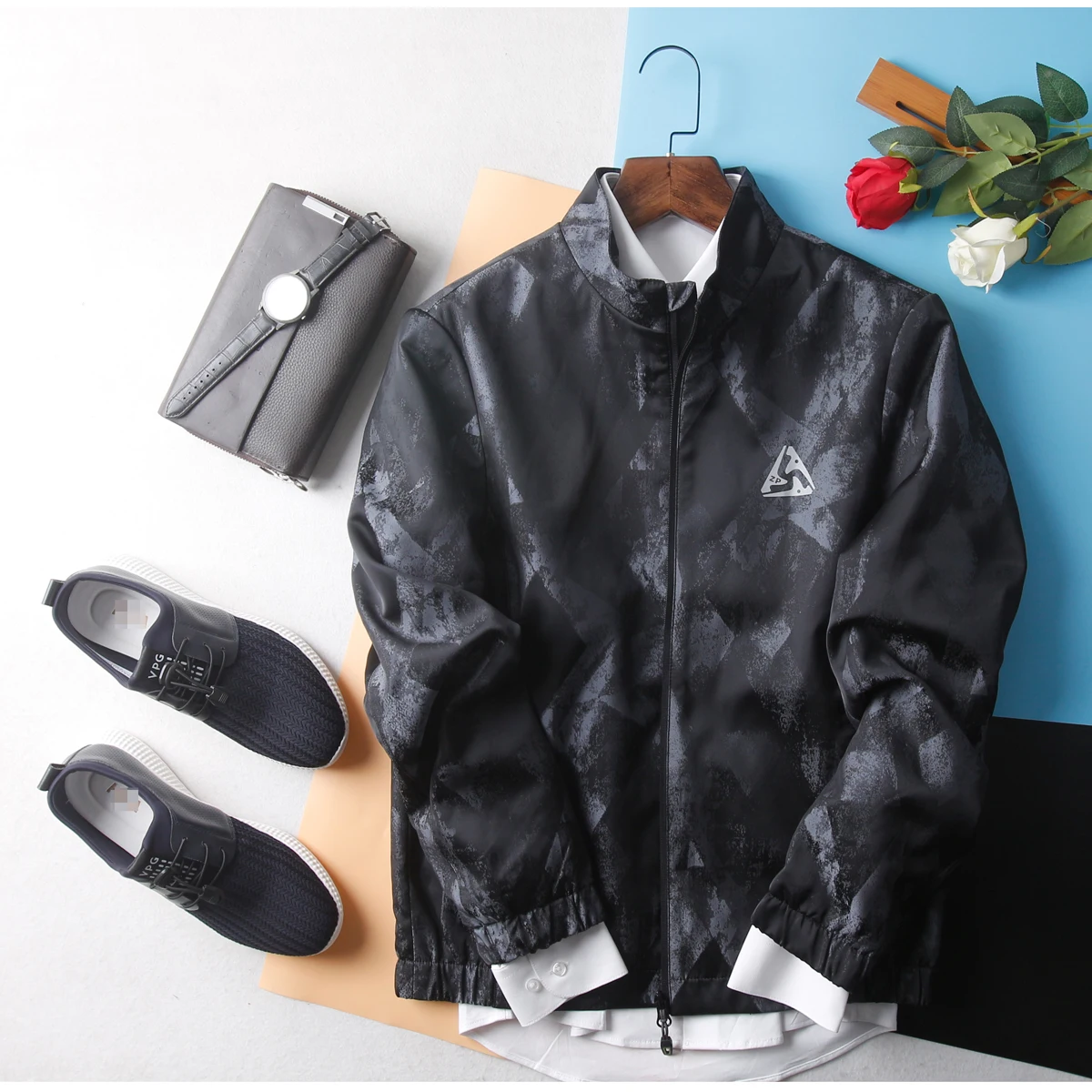 

Весенняя тонкая мужская модная куртка Jaet, повседневная молодежная сухая стойка с воротником-стойкой, камуфляжная молния, све Long Ci Sle ort Length