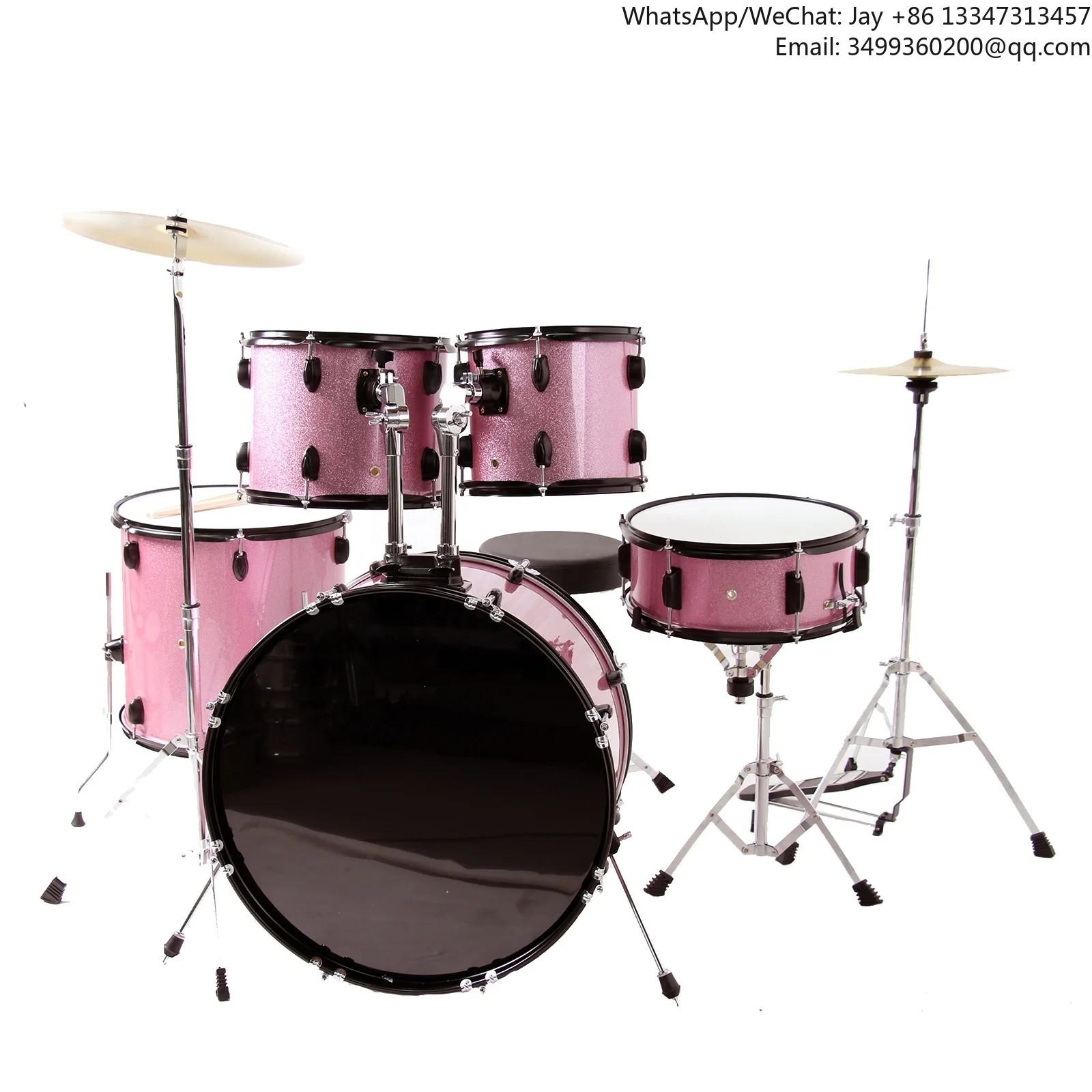 

High Quality Wholesale Black Lugs Spark PINK Fashionable Drum Set For Adult