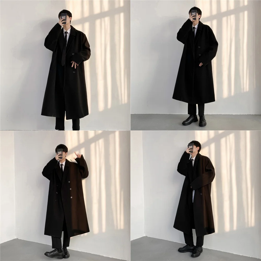 

Windbreaker Jacket Men's Trench Coat Spring Korean Style Wool Overcoat Mid Length Solid Color Padded Windproof Jacket Warm